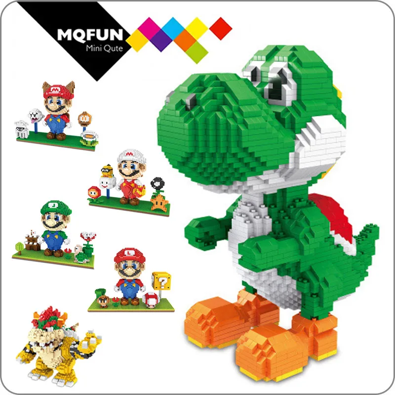 Ceny ZMS Cartoon Super Mario grę Luigi Yoshi Bowser Cat ognia Mario 3D Model DIY Mini klocki diamentowe klocki klocki zabawki edukacyjne