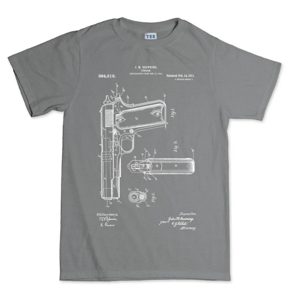 2019 модная летняя футболка 1911 пистолет Blueprint полу авто G43 G19 кобура Футболка Топ |