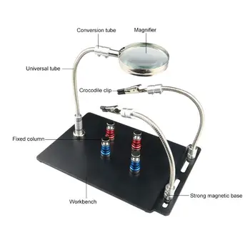 

Magnetic Circuit Board Holder Helping Hands Soldering Third Hand with Magnifier