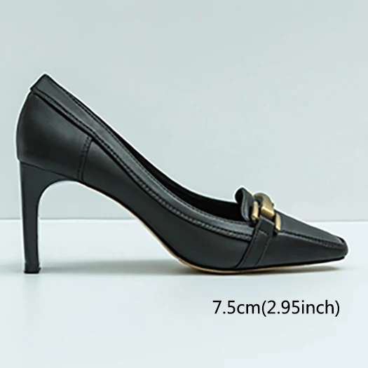 Black 7.5cm Г. Весенние модные женские туфли-лодочки в стиле ретро на среднем каблуке с квадратным носком Осенняя обувь винно-Красного цвета на высоком каблуке 12 44, большие размеры, металлическая обувь 11, 43, 33 - Цвет: Black 7.5cm
