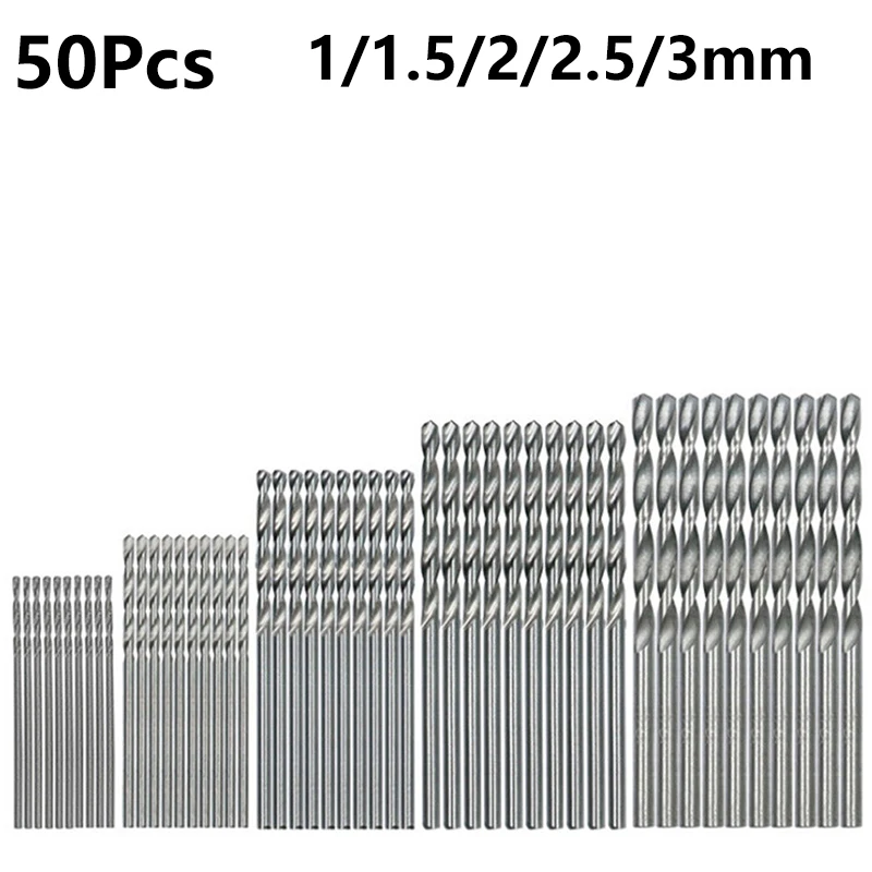 Punta Da Trapano Hss Rivestita In Titanio 50 Pezzi S Set 1/1/1/2/2/3Mm Punta Elicoidale In Acciaio Ad Alta Velocità Per Legno Plastica Alluminio Metal