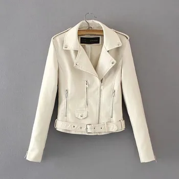 

Winter New Arrival Jacket Womens Leather Jacket Ladies Lapel Motor Jacket Coat Zip Biker Short Punk Cropped Tops