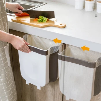 

Wall Mounted Folding Waste Bin Kitchen Cabinet Door Hanging Trash Bin Garbage Car Trash Can Wall Mounted Foldable Cleaning Tool