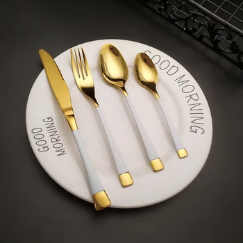 

Hot sale 18/10 white gold stainless steel cutlery dining set gold cutlary silverware набор посуды jogo de jantar cutipol sets