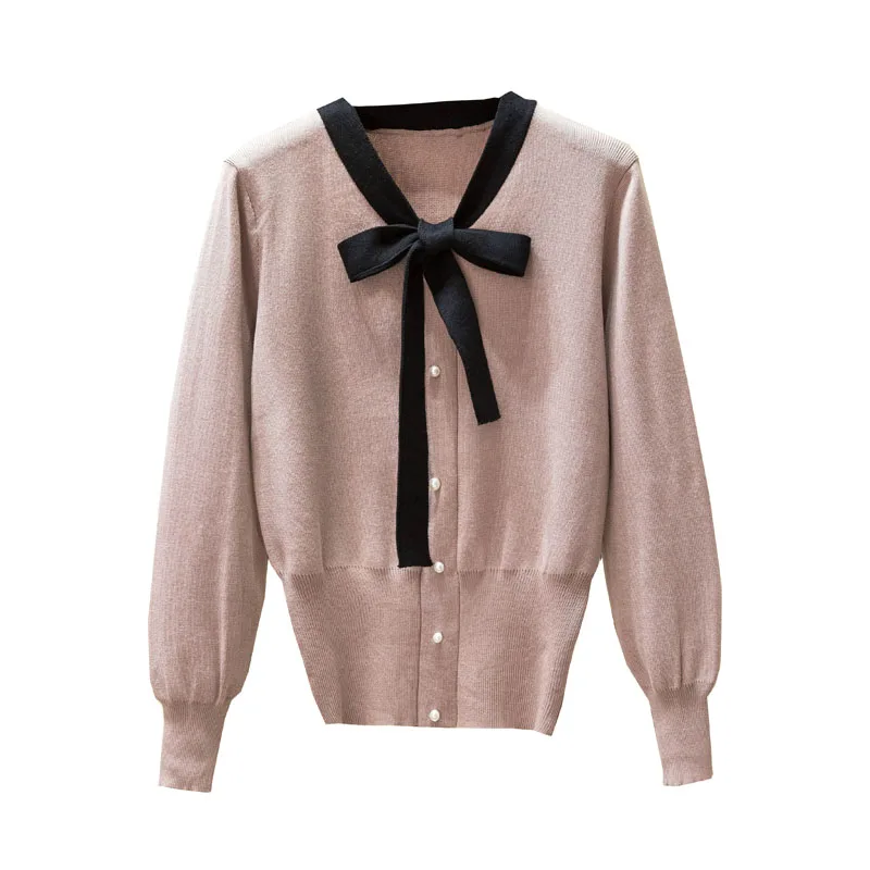 Женский свитер с бантом и шнуровкой черный синий пуловер жемчужинами топы