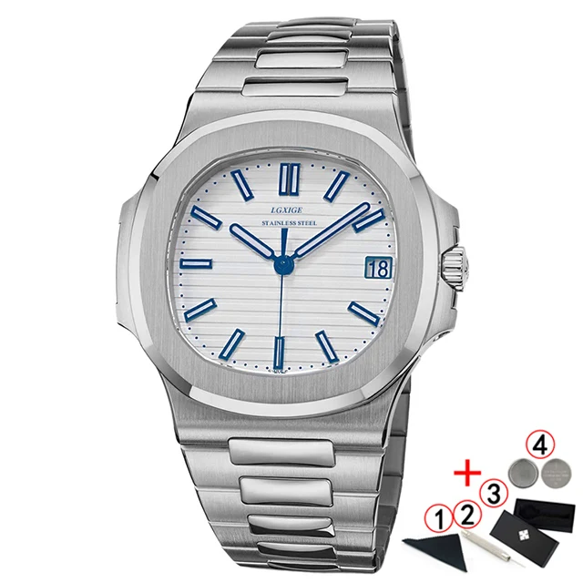 silver-wht-add-box Lgxige мужские часы Топ бренд класса люкс бизнес часы из розового золота Мужские нержавеющая сталь мужские наручные часы Relogio Masculino - Цвет: silver-wht-add-box