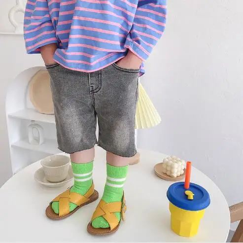 1-8Year 4 Pairs Spring and summer new striped parallel bar socks candy mesh children's socks