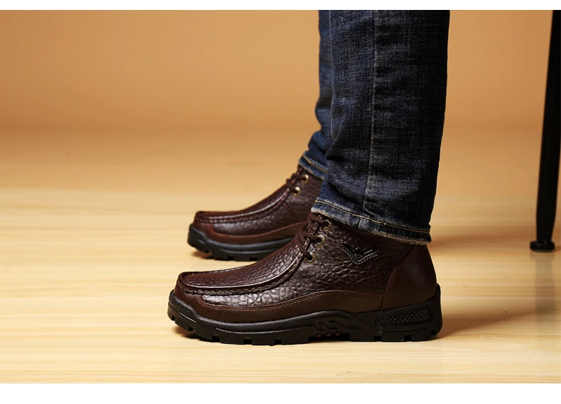 Супер теплые ботинки мужские теплые плюшевые зимние ботинки на меху Водонепроницаемые зимние ботинки на резиновой подошве мужские ботинки с круглым носком в стиле ретро