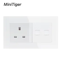 Minitiger белая Роскошная стеклянная панель 2 банды настенная мощность 13A стандарт Великобритании электрическая с двойным RJ45 Интернет данных компьютер Jack CAT