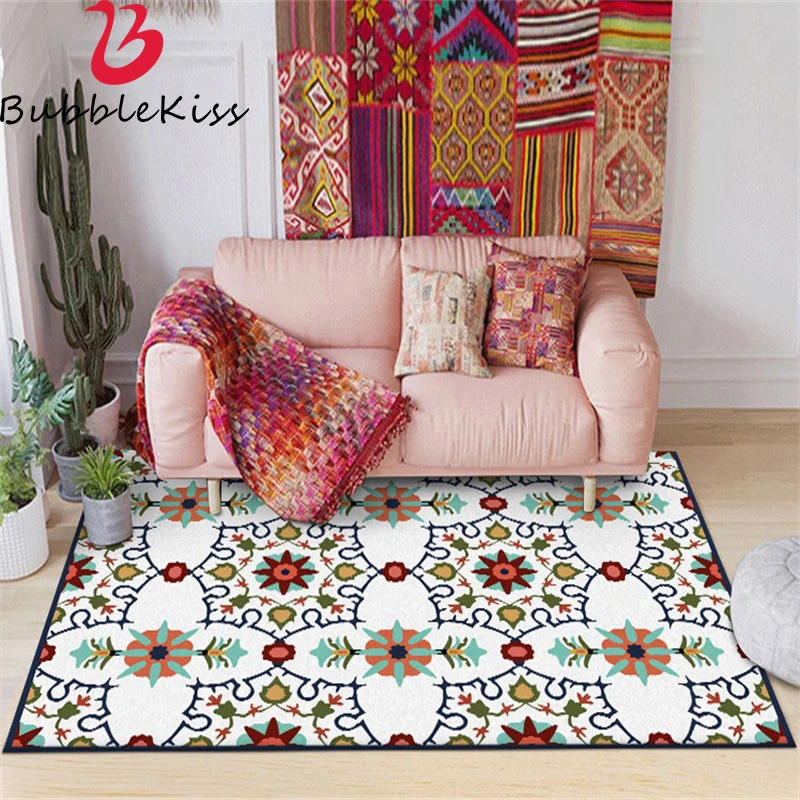 Bubble Kiss European Retro Style Red Flower Pattern Carper Home Antiscivolo Soft Living Room Decor Tappeti Comodino Soft Mat Vendita Calda