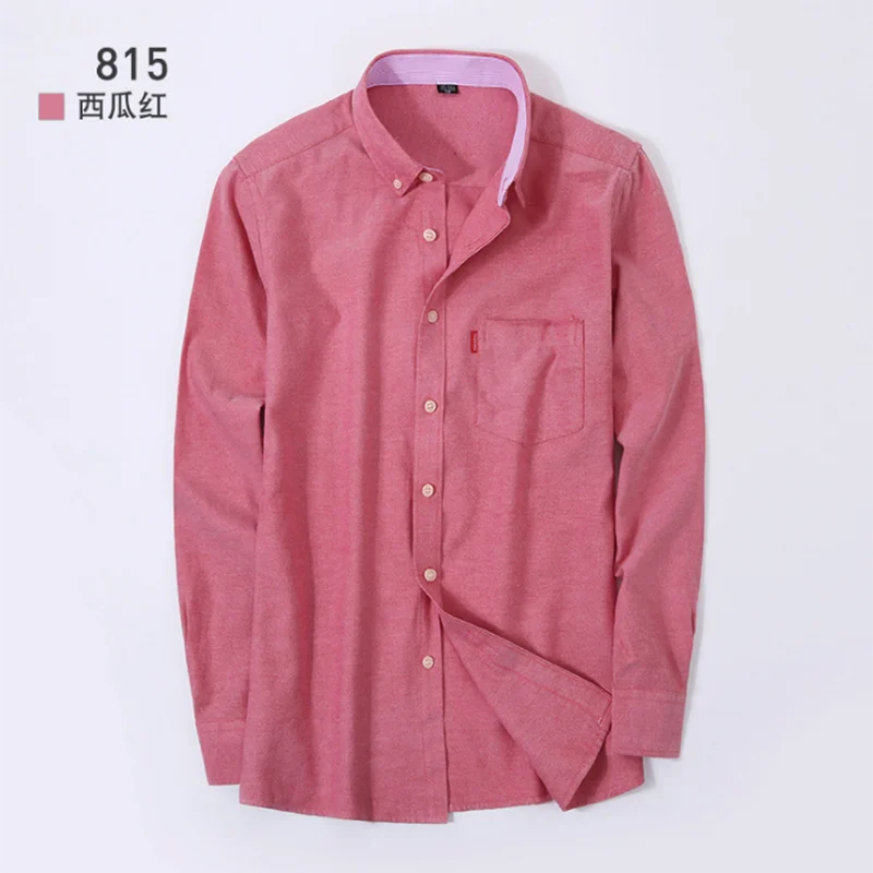 Модная мужская Весенняя однобортная рубашка с длинным рукавом Camisa, дышащая удобная оксфордская хлопковая ткань ярких цветов в английском стиле - Цвет: red