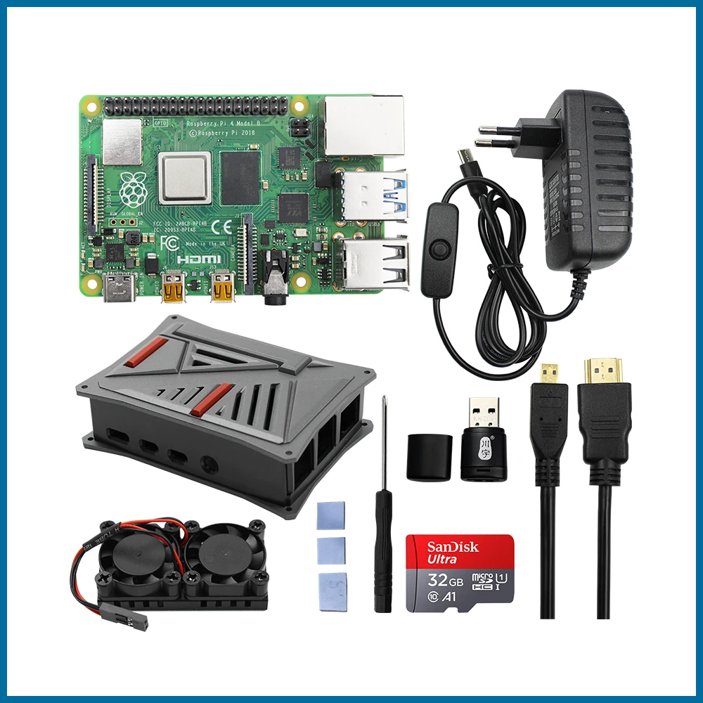 Оригинальный Raspberry Pi 4 Model B Kit 2 8 ГБ ОЗУ + чехол из АБС-пластика двойной вентилятор