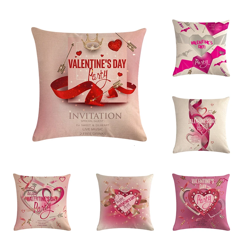 1PC Sweet Valentine Pillow Case Linen Sofa Cushion Cover Home Decor Pillow L