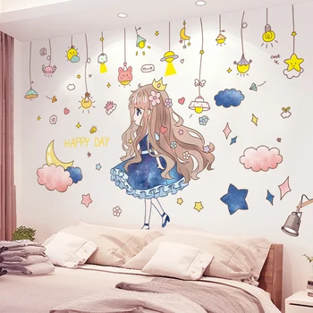 

[SHIJUEHEZI] Cartoon Girl Wall Stickers DIY Chandelier Lights Wall Decals for Kids Room Baby Bedroom Dorm Home Decoration