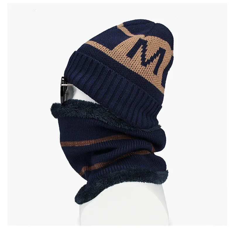 Комплект из 2 предметов модные унисекс Зимние теплые вязанные шапочки Skullies& Beanies с шарфами Тип головного убора вязаные шапочки зимние, шапки для Для мужчин