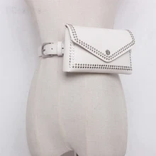 SWDF New Women Rivet Waist Pack Casual Waist Bag PU Leather Belt Bags Travel Pillow Wallet Fanny Pack Ladies Phone Bag