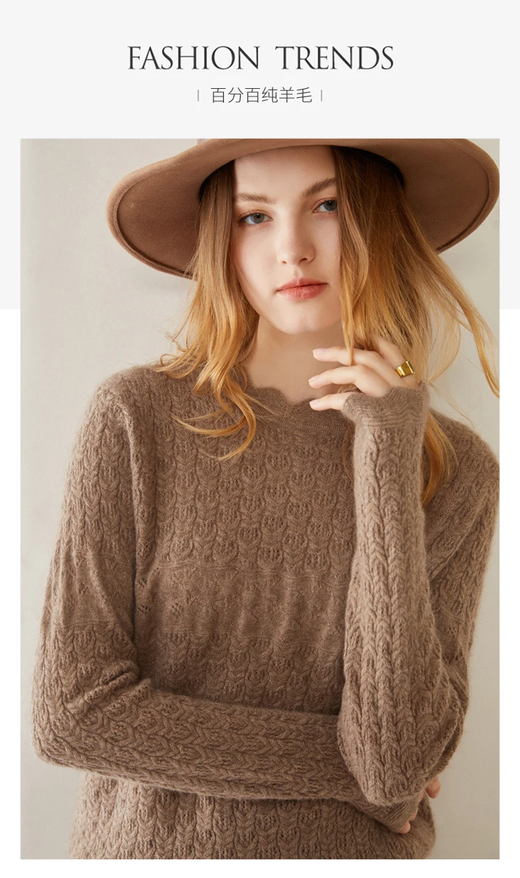 Women New Pure Cashmere Sweater Spring/Autumn O-Neck Hollow Knit Loose Pullovers Fashion 100%Wool Sweater Wild Base Shirt Female white sweater