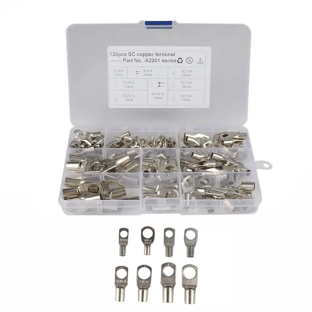 

120Pcs/set Wire Terminals Connector Cable Lugs SC Terminals Low Voltage Connector Bolt Hole Copper Terminals Set