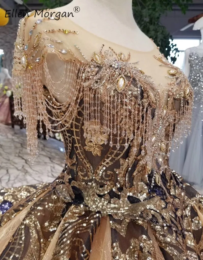 Arabic Dubai Luxury Wedding Dress Elegant Boat Neck Beads Sequins Lace Puffy Formal Bride Ball Gowns Vestidos De Novia