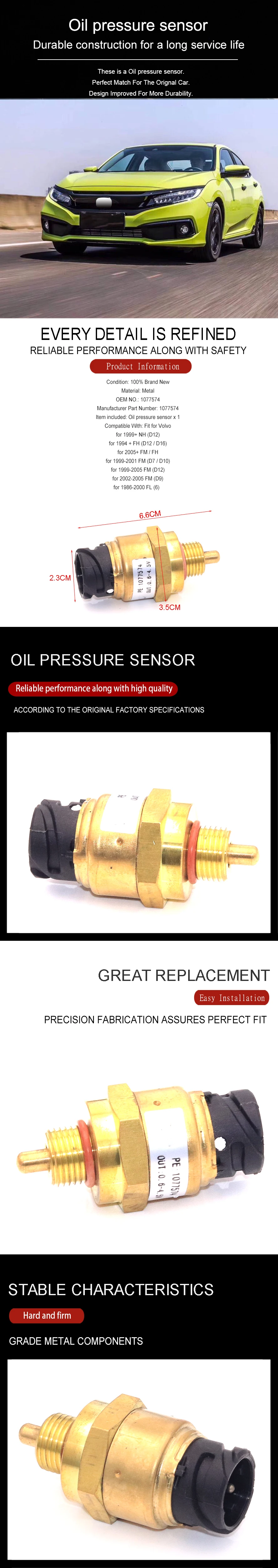 1077574 Oil Pressure Sensor Switch Trucks Parts For Volvo D12 D16 D7 D10 D9 Trucks FH FM NH FL VN VNL 1999-2001 2002-2004 2005 (8)