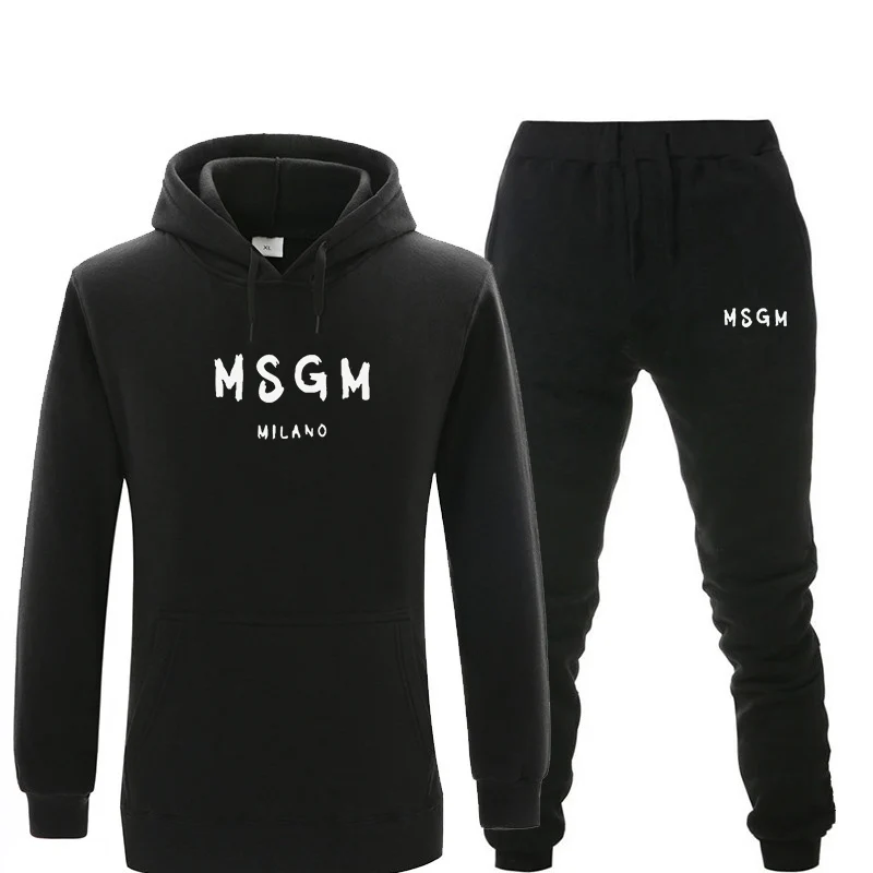 Мужские комплекты, спортивный костюм, теплые комплекты с принтом MSGM, модная спортивная одежда с толстовки, комплект из 2 предметов, осенне-зимний костюм для мужчин - Цвет: black