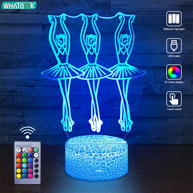 Балетный светодиодный 3D ночной Светильник RGB пульт дистанционного управления