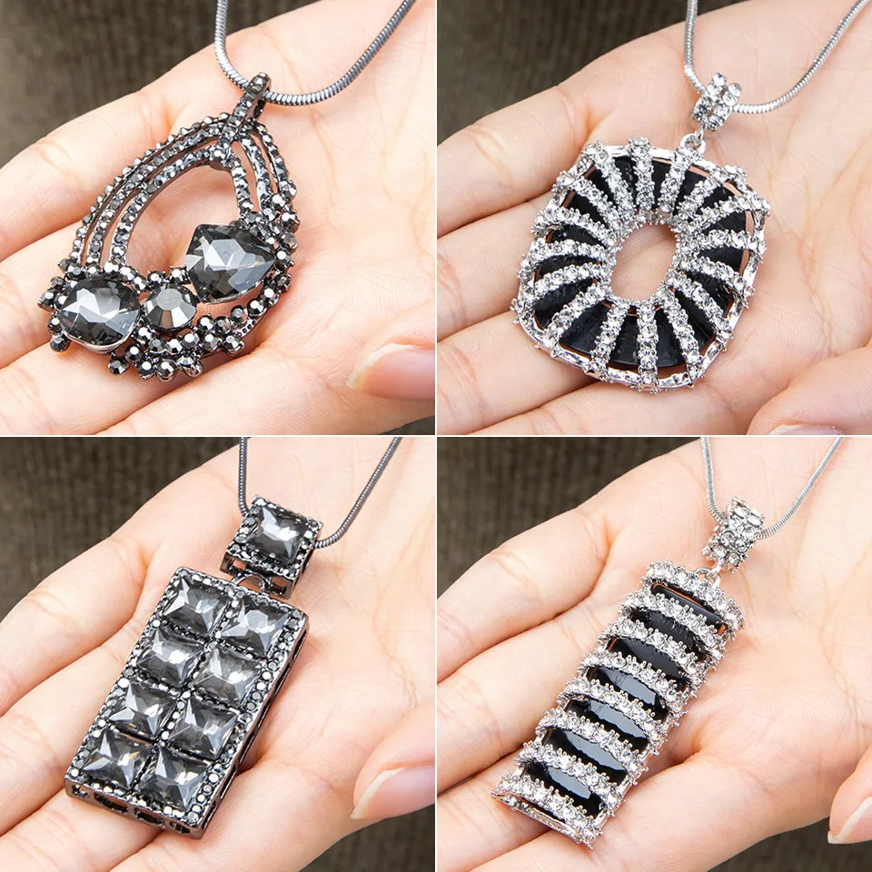 

Simple Sweater Coat Necklaces Ladies Girls Long Black Leaf Natural Peacock Feather Crystal Pendant Necklaces for Women Jewelry