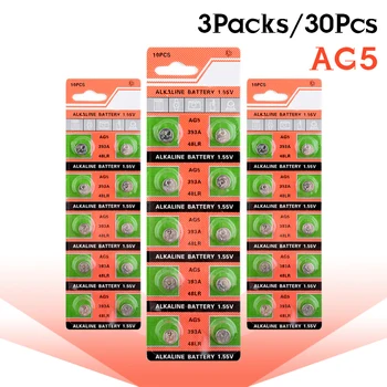 

30pcs 1.55V AG5 Button Battery D309 D393 G5 G5A L754 LR48 LR754 RW28 SR48 SR754 SR754W 15 48 193 309 393 546 393A Coin Cell