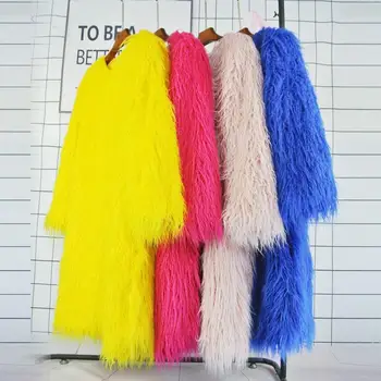 

Winter Coat Faux Fur Jacket Solid Color Women Long Overcoat Luxury Artificial Fuffy Coat Plush Autumn Jacket For Woman Outwear