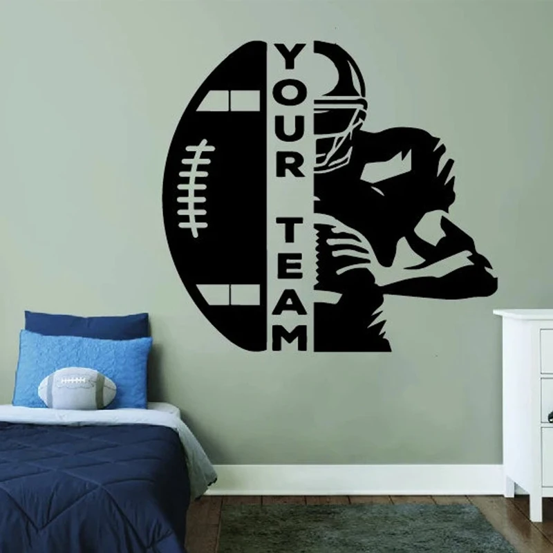 

Half Football Player With Your Or Team Name Decal Personalized Name Wall Vinyl Sticker, Sports Decoration For Boy Birthday E941