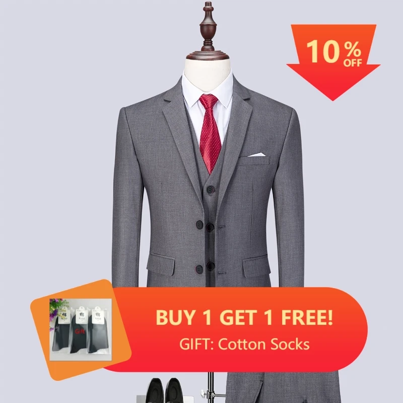 

2019 New Three Piece (Jacket+Pants+Vest)Dress Suit Men Tuxedo Suits Single Breasted &Slim-fit Men's Shirt for Wedding Business