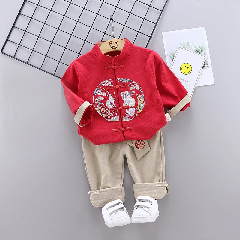

IENENS Kids Baby Autumn Fashion Children's Boys Girls Set Cotton Chinese Style Shirts Sleeves Set Infant Boy Girl Shirts + Pants