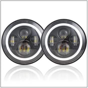

For Jeep Wrangler JK CJ LED Car Halo Ring Round car Light Souce 2PCS H4 7 Inch 45W Angel Eyes Auto Headlight Kit DC10-30V Hi/Low