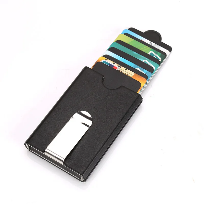 

2019 New Arrival Mini Slim Portable Card Holders Pulled Design Men Clip Card Bag Metal+PU Leather Money Short Women Purse