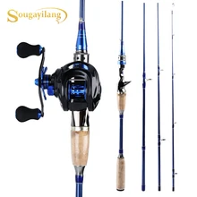 Sougayilang 4 шт. Удочка комбинированная углеродное волокно дорожная Удочка с 10BB baitcasing Рыболовная катушка для путешествий Рыбалка