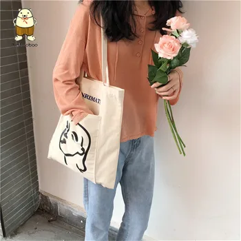 

Beibaobao Funny Printed Canvas Bag Women's Casual Shoulder Bag Wild Outside Pocket Literary Art Cloth Bag Shopping Tote Handbags