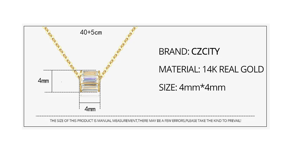 CZCITY Настоящее Твердое 14 К Золотое цилиндрическая Подвеска Ожерелье для женщин с блестящим CZ Очаровательная цепочка колье хорошее ювелирное изделие AU585 N14131