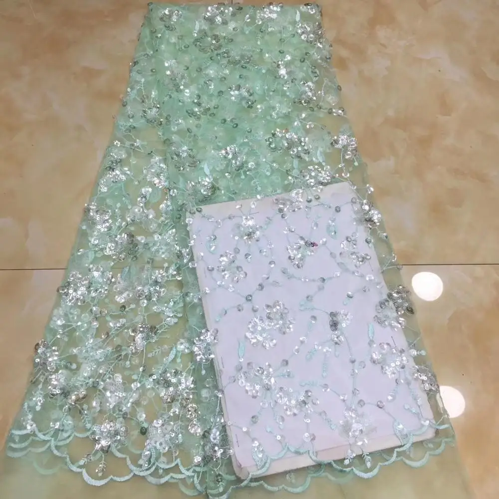

French lace fabric 5yds/pce sequins embroidery mesh fabrics women gorgeous luxury party event asoebi bright dress 2019 new