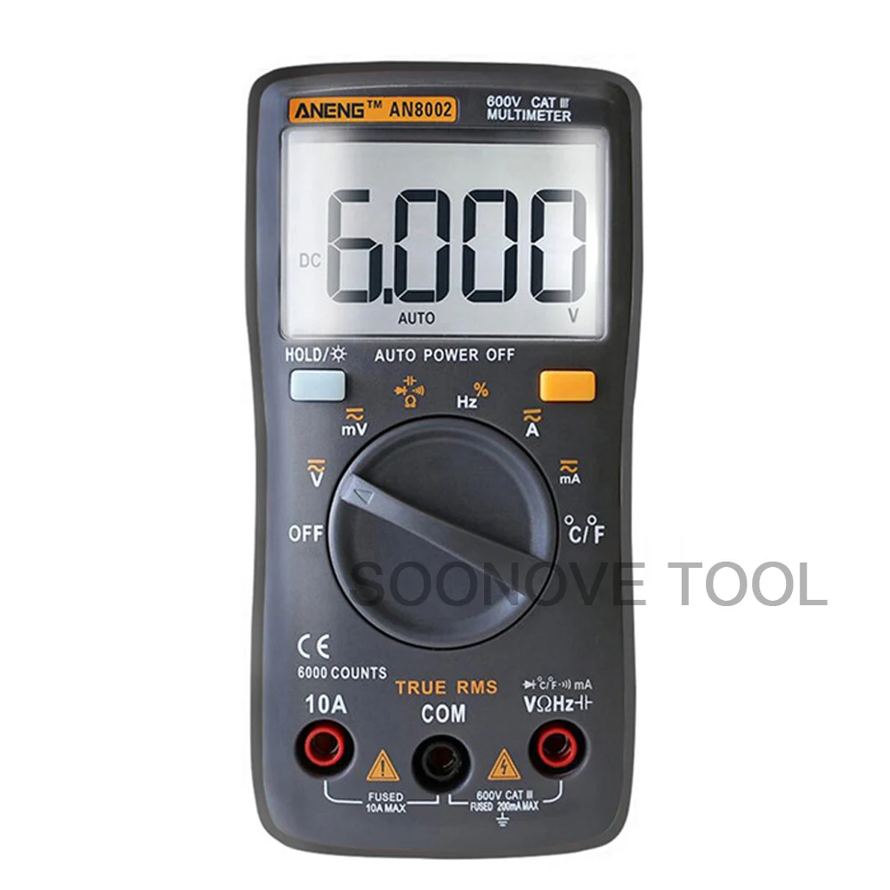 Черный ANENG AN8002 Portable LCD Digital Multimeter 6000 Counts Backlight AC/DC Ammeter Voltmeter Ohm Meter Transistor Capacitor Tester - Цвет: Черный
