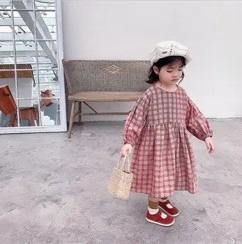 

2020 New Style Girls Plaid Dress Cotton Linen Fashion Spring Girls Dresses 2-7t PY404