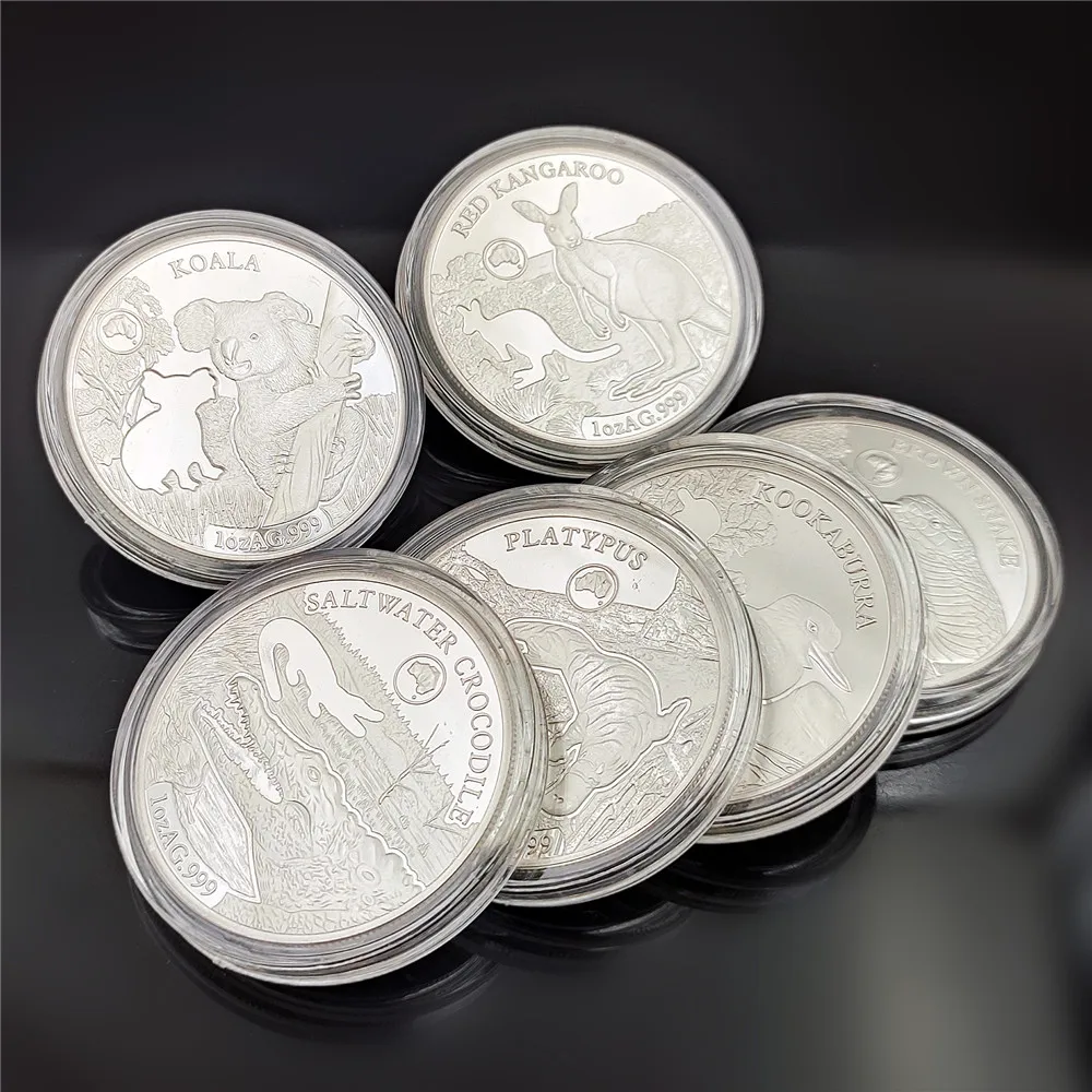 6PCs 2019 Australia Silver Coins Koala Saltwater Crocodie Kangaroo Snake 1  OZ Animal Silver Coin Elizabeth Souvenir Gifts - AliExpress