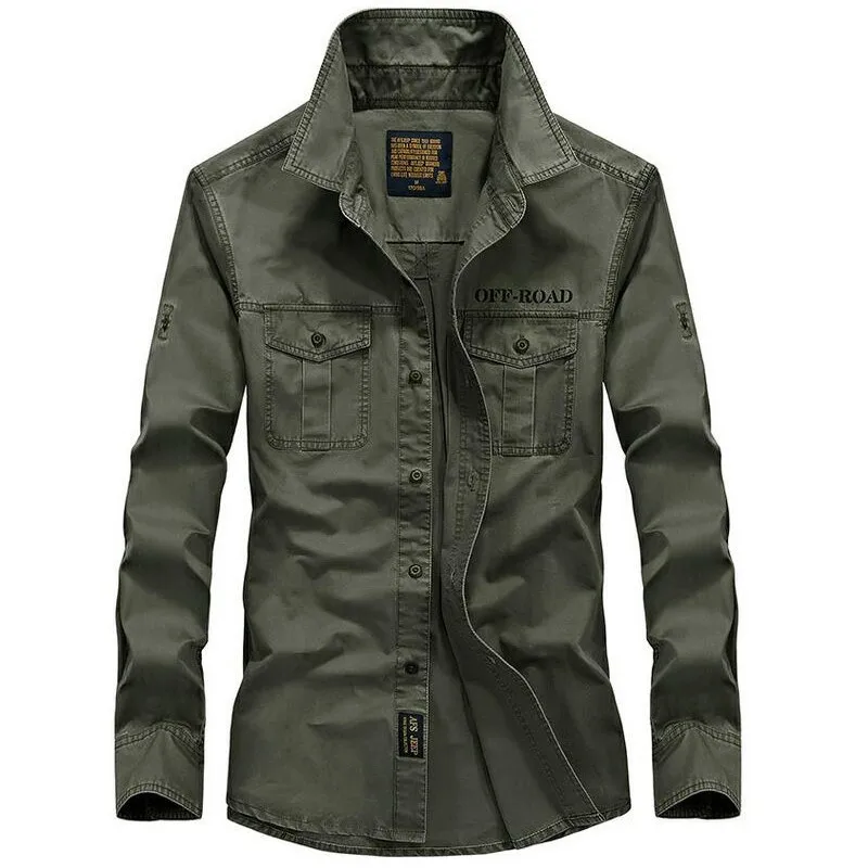 Мужская дышащая рубашка с длинным рукавом хлопковая Военная быстросохнущая