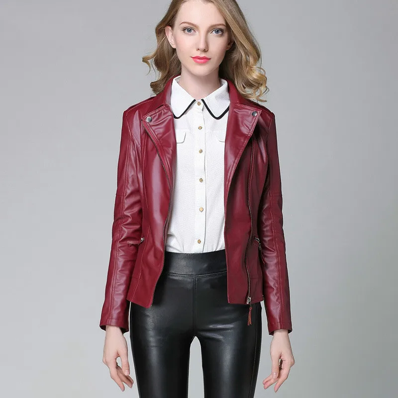 

South Korean version of women's fashion leather jacket trend lapel PU motorcycle leather ladies in large loose short style