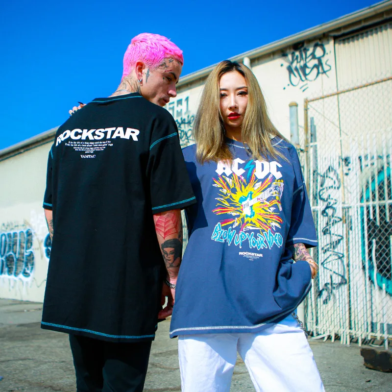 Новинка, модная футболка с принтом Rockstar, винтажная Панк футболка, Hight Street, скейтборд, топы, хип-хоп футболки, T-010