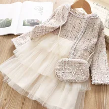 Осенне-зимнее новое платье для девочек; Комплект из трех предметов с сумкой; модное женское платье принцессы в западном стиле; одежда для детей