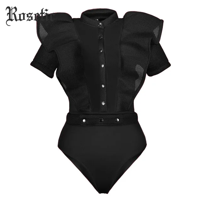 US $16.95 Rosetic Black Jumpsuits For Women Gothic Combinaison Femme Sexy Body Women One Piece Mesh Bodysuit 