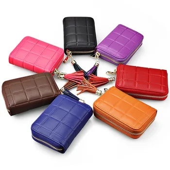 

Fashion Tassel Card Bag Leather Credit Card Holder Women's Card Tassel RFID Cardholder Through 15 Card Slot