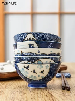 

1pcs Japanese style 4.5 inch rice bowl ceramic cherry blossom underglaze anti-scalding bowl European simple soup bowl high foot