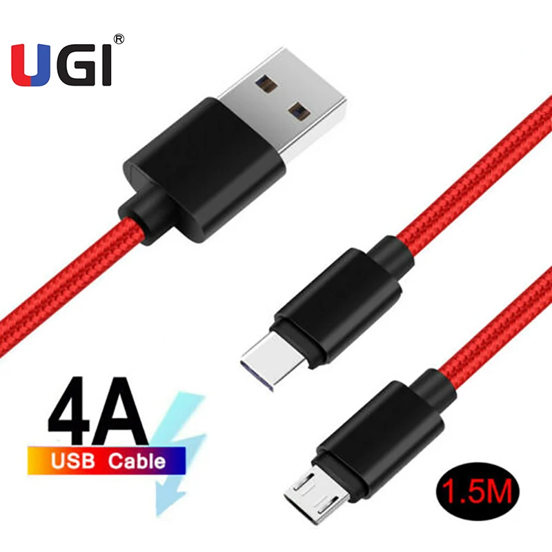 Кабель для быстрой зарядки UGI 4A кабель 3 0 Type C USB Micro IOS Xiaomi OnePlus Android 1 5 м 2 упаковки