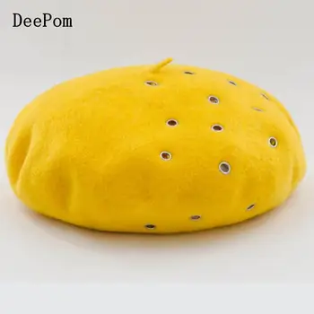 

DeePom Wool Beret With Rivet Hole Autumn Winter Hats For Women Boina Feminina Artist Cap Winter Beanie Painter Hat Beret Female